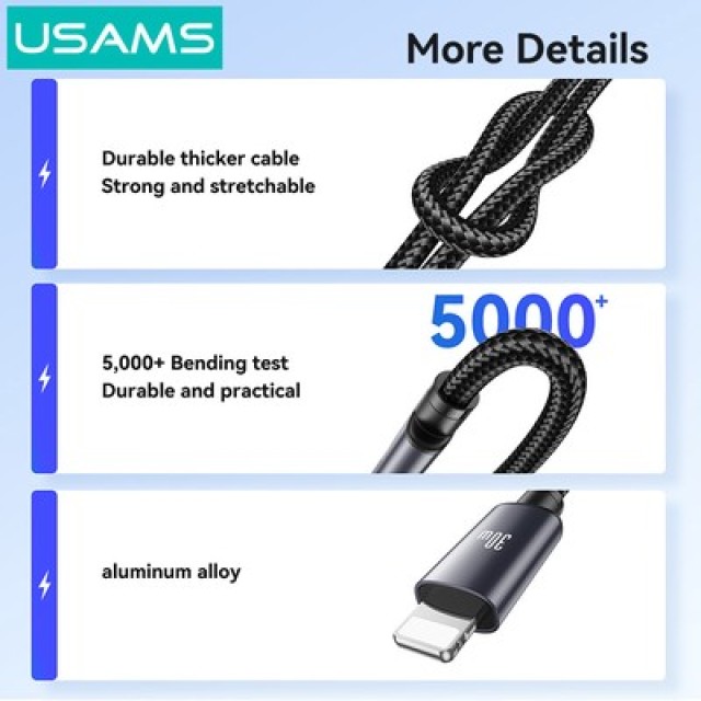 USAMS καλώδιο Lightning σε USB-C SJ770, 30W, 480Mbps, 1m, μαύρο USAMS καλώδιο Lightning σε USB-C SJ770, 30W, 480Mbps, 1m, μαύρο