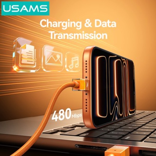 USAMS καλώδιο USB-C SJ775, 240W, 480Mbps, 1.2m, μαύρο