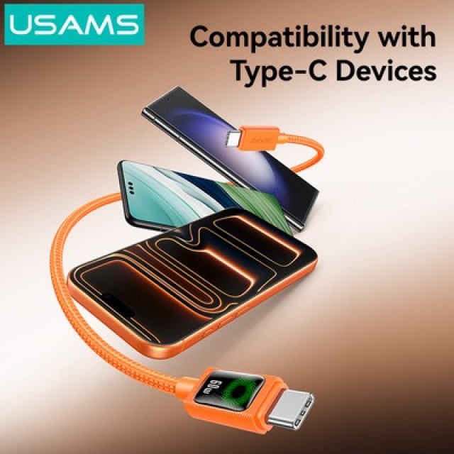 USAMS καλώδιο USB-C SJ773, 60W, 480Mbps, 1.2m, πορτοκαλί