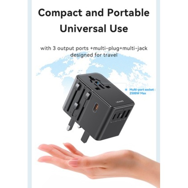 USAMS φορτιστής/αντάπτορας πρίζας CC310, 2x USB & 3x USB-C, universal, 70W, μαύρος USAMS φορτιστής/αντάπτορας πρίζας CC310, 2x USB & 3x USB-C, universal, 70W, μαύρος