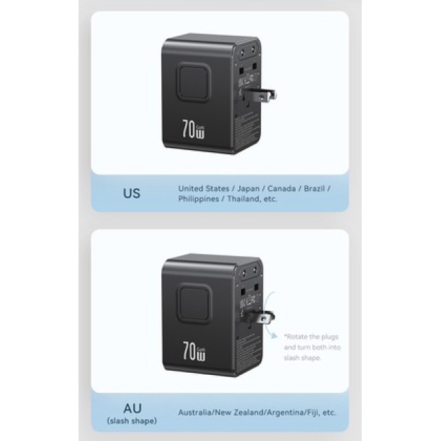USAMS φορτιστής/αντάπτορας πρίζας CC310, 2x USB & 3x USB-C, universal, 70W, μαύρος USAMS φορτιστής/αντάπτορας πρίζας CC310, 2x USB & 3x USB-C, universal, 70W, μαύρος
