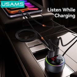 USAMS FM transmitter & φορτιστής CC328, USB/USB-C, 30W, Bluetooth, μαύρο