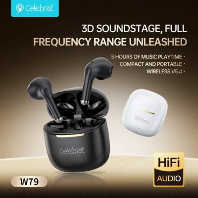 CELEBRAT earphones με θήκη φόρτισης W79, True Wireless, 13mm, 30/300mAh, μαύρα