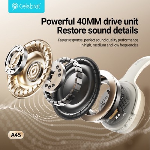CELEBRAT headphones A45, ασύρματα & ενσύρματα, micro SD, 40mm, 250mAh, μαύρα