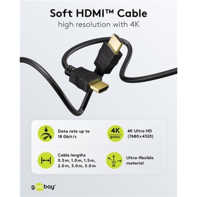 GOOBAY καλώδιο HDMI 80101 με Ethernet, soft, 4K/60Hz, 18 Gbps, 1m, μαύρο