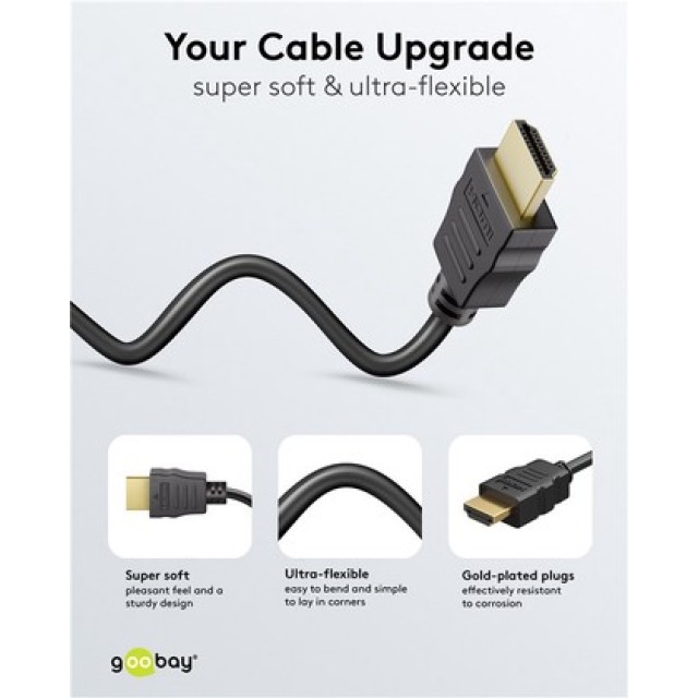 GOOBAY καλώδιο HDMI 80102 με Ethernet, soft, 4K/60Hz, 18 Gbps, 1.5m, μαύρο