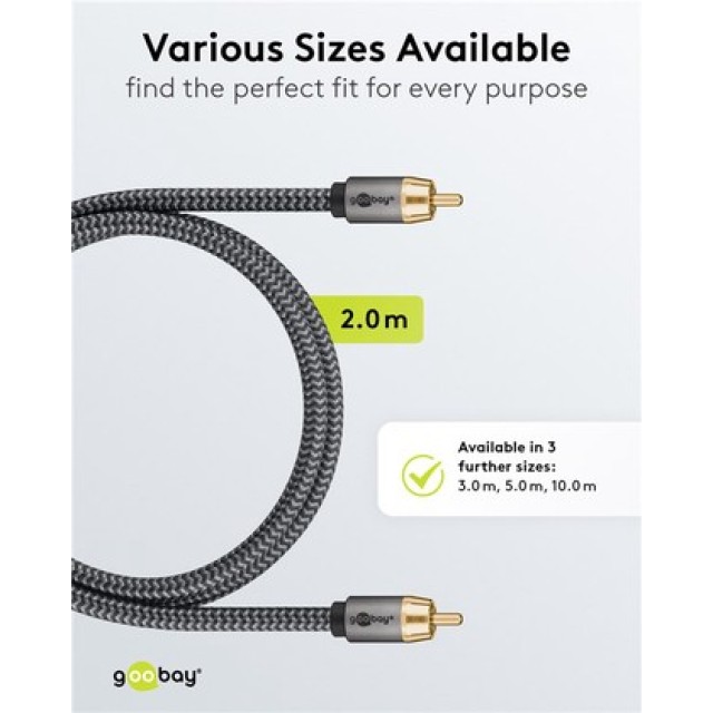 GOOBAY καλώδιο ήχου RCA σε RCA 65296, 2m, μαύρο/ασημί