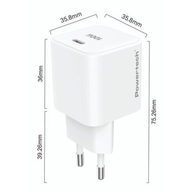 POWERTECH φορτιστής τοίχου PT-1612, USB-C, 100W, GaN, AVS, λευκός POWERTECH φορτιστής τοίχου PT-1612, USB-C, 100W, GaN, AVS, λευκός