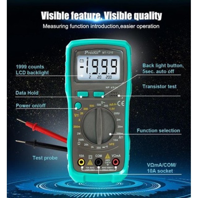 PROSKIT ψηφιακό πολύμετρο MT-1210, μέτρηση AC/DC PROSKIT ψηφιακό πολύμετρο MT-1210, μέτρηση AC/DC