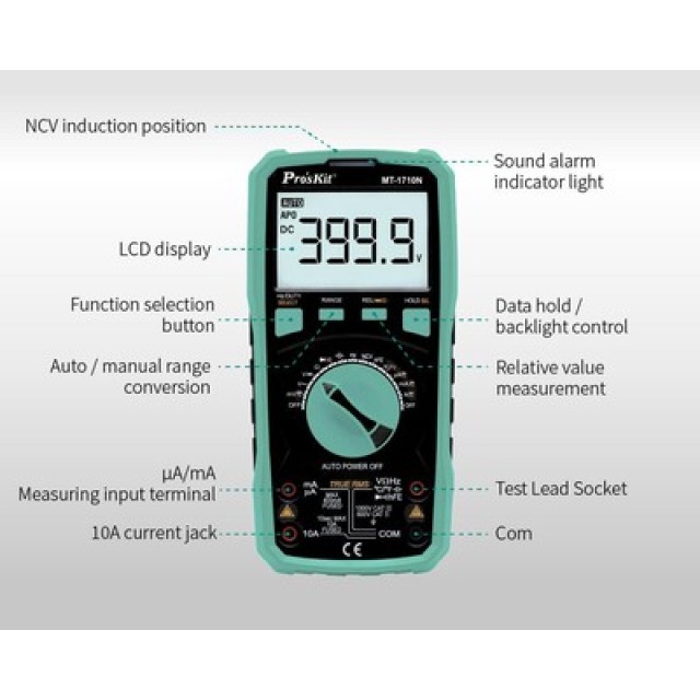 PROSKIT ψηφιακό πολύμετρο MT-1710N, μέτρηση AC/DC, True RMS, NCV PROSKIT ψηφιακό πολύμετρο MT-1710N, μέτρηση AC/DC, True RMS, NCV