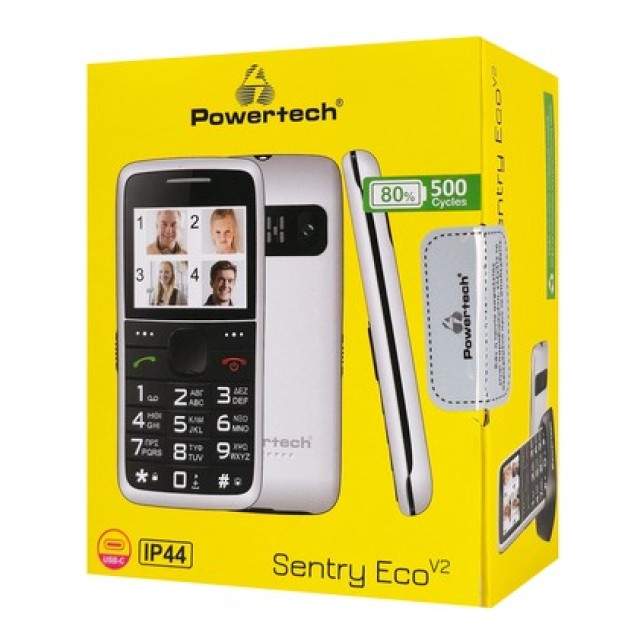 POWERTECH κινητό τηλέφωνο Sentry Eco V2, dual SIM, πλήκτρο SOS, λευκό POWERTECH κινητό τηλέφωνο Sentry Eco V2, dual SIM, πλήκτρο SOS, λευκό