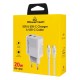 POWERTECH φορτιστής τοίχου PT-1635 με καλώδιο, USB/USB-C, 20W, λευκός POWERTECH φορτιστής τοίχου PT-1635 με καλώδιο, USB/USB-C, 20W, λευκός