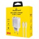 POWERTECH φορτιστής τοίχου PT-1636 με καλώδιο, USB/USB-C, 30W, GaN, λευκός POWERTECH φορτιστής τοίχου PT-1636 με καλώδιο, USB/USB-C, 30W, GaN, λευκός