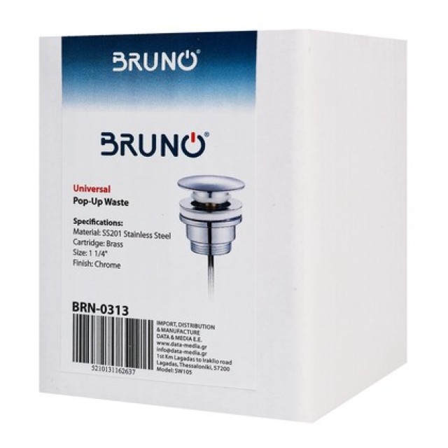 BRUNO βαλβίδα νιπτήρα Pop Up BRN-0313, 1-1/4", ανοξείδωτο ατσάλι, χρωμέ BRUNO βαλβίδα νιπτήρα Pop Up BRN-0313, 1-1/4", ανοξείδωτο ατσάλι, χρωμέ