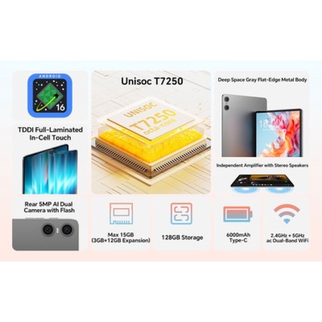 TECLAST tablet P30T με πληκτρολόγιο/στυλό αφής/θήκη, 10.1", 3/128GB, Android 16, 6000mAh, γκρι
