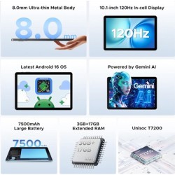 DOOGEE tablet Tab G5, 10.1", 3/128GB, 4G, Android 16, 7500mAh, μπλε