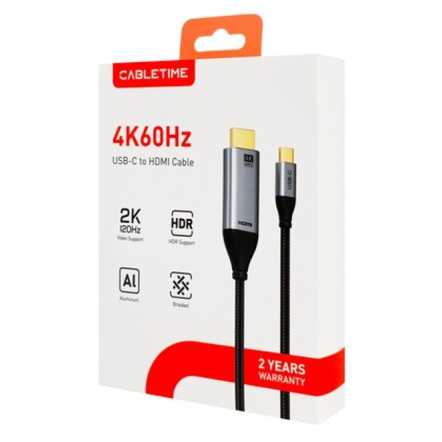 CABLETIME καλώδιο USB-C σε HDMI CT-CMHD2, 4K/60Hz, 1.8m, μαύρο