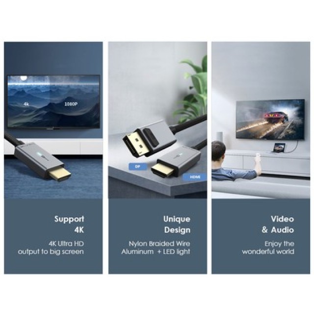 CABLETIME καλώδιο DisplayPort σε HDMI CT-AV585-P02G4K, 4K/30Hz, 1.8m, μαύρο CABLETIME καλώδιο DisplayPort σε HDMI CT-AV585-P02G4K, 4K/30Hz, 1.8m, μαύρο