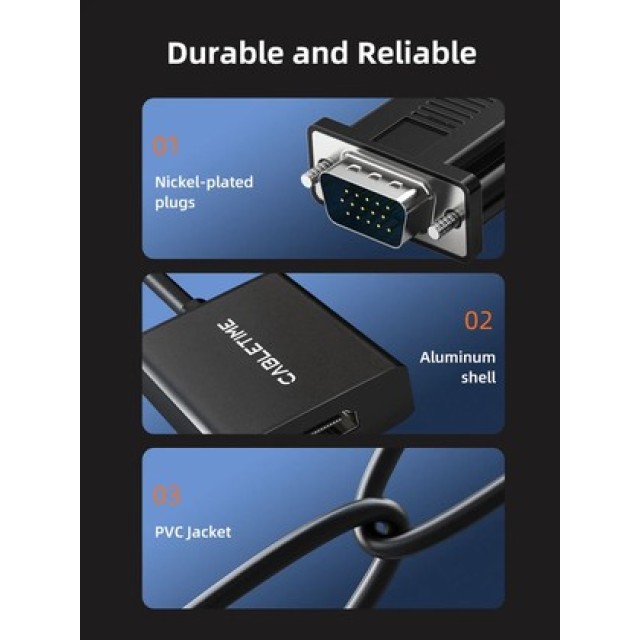 CABLETIME αντάπτορας VGA σε HDMI CT-AV582-VGAH με 3.5mm & micro USB, 1080p/60Hz, μαύρος CABLETIME αντάπτορας VGA σε HDMI CT-AV582-VGAH με 3.5mm & micro USB, 1080p/60Hz, μαύρος