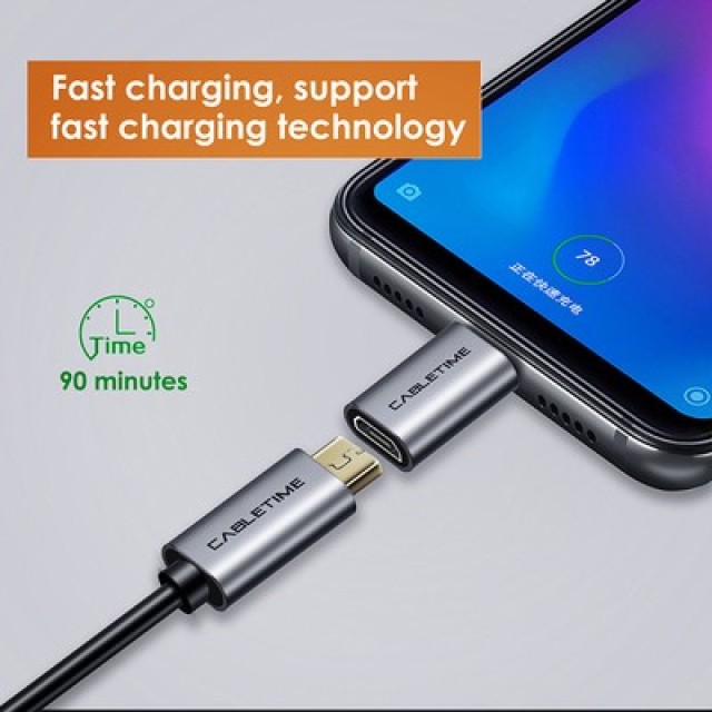 CABLETIME αντάπτορας USB-C σε micro USB CT-CMMCBF-ASG, 480Mbps, γκρι