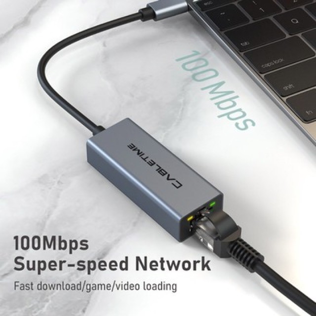 CABLETIME αντάπτορας δικτύου CT-CML100-AG, USB-C, 100Mbps Ethernet, γκρι CABLETIME αντάπτορας δικτύου CT-CML100-AG, USB-C, 100Mbps Ethernet, γκρι