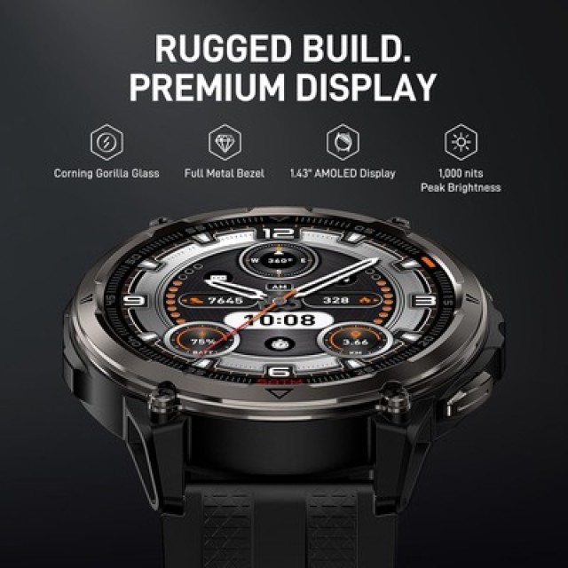 KOSPET smartwatch ORB 2, heart rate, 1.43" AMOLED, GPS, 5 ATM & IP69, με φακό, μαύρο