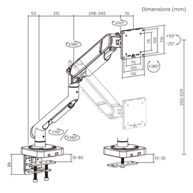 BRATECK βάση γραφείου οθόνης LDT111-C012, 17-49", έως 20kg, heavy duty