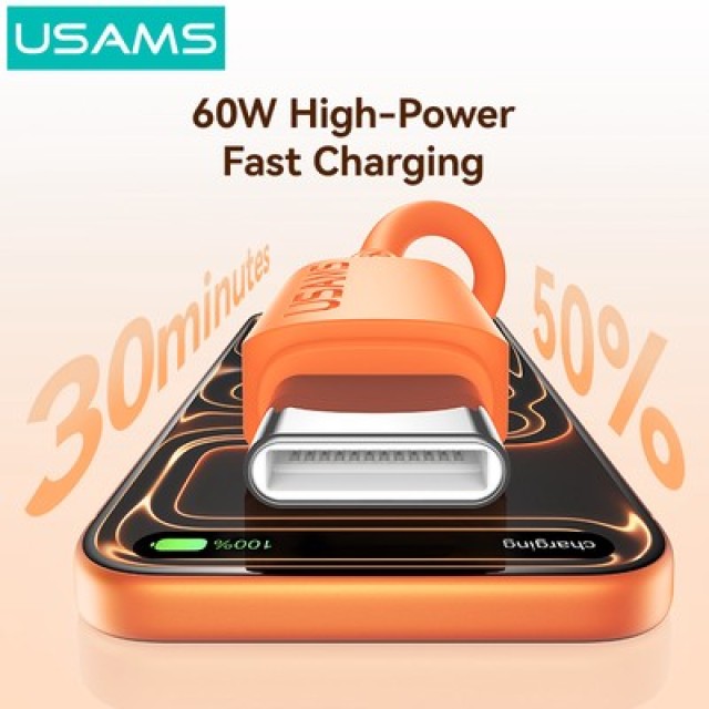 USAMS καλώδιο USB-C SJ787, σιλικόνης, 60W, 480Mbps, 1m, λευκό