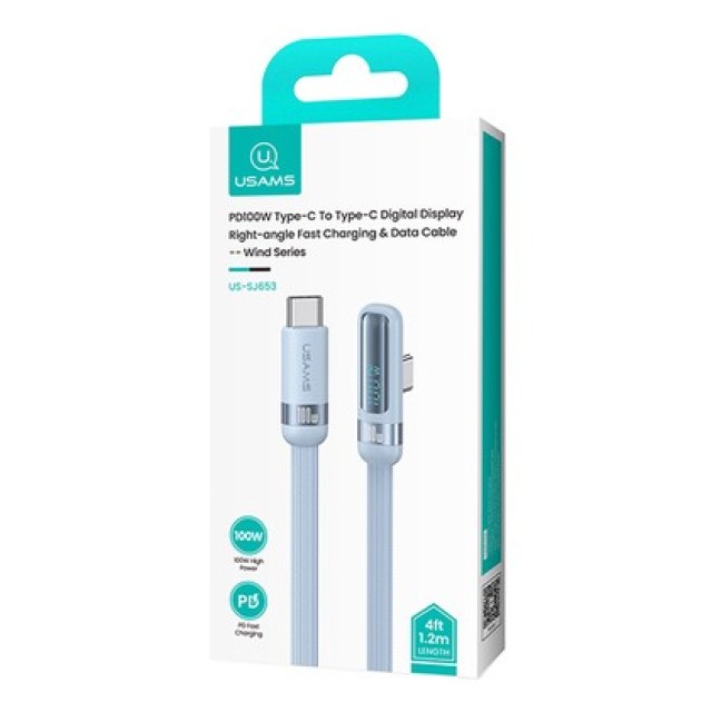 USAMS καλώδιο USB-C US-SJ653, 100W, 480Mbps, flat, 1.2m, μπλε