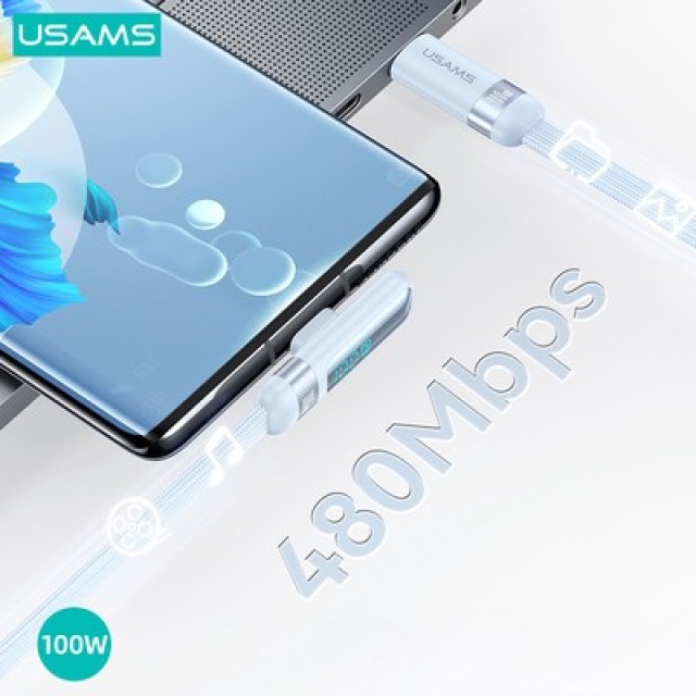 USAMS καλώδιο USB-C US-SJ653, 100W, 480Mbps, flat, 1.2m, μωβ USAMS καλώδιο USB-C US-SJ653, 100W, 480Mbps, flat, 1.2m, μωβ