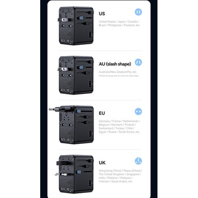 USAMS φορτιστής/αντάπτορας πρίζας CC334, USB & 3x USB-C, universal, 100W, GaN, μαύρος