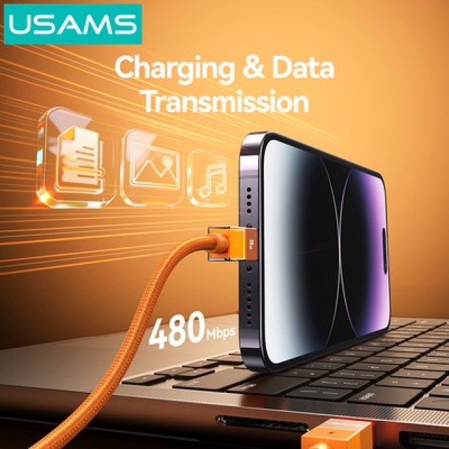 USAMS καλώδιο Lightning σε USB-C SJ776, 30W, 480Mbps, 1.2m, μαύρο
