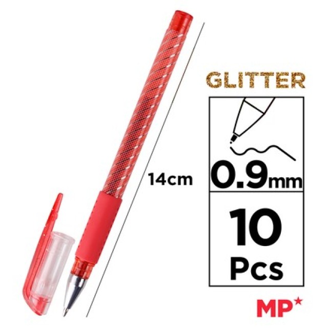 MP σετ στυλό διαρκείας ballpoint PE105O με glitter, 0.9mm, διάφορα χρώματα, 10τμχ MP σετ στυλό διαρκείας ballpoint PE105O με glitter, 0.9mm, διάφορα χρώματα, 10τμχ