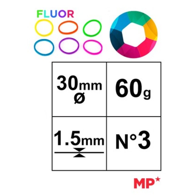 MP λαστιχάκια συσκευασίας PG016, No3, 1.5x30mm, 60g, χρωματιστά MP λαστιχάκια συσκευασίας PG016, No3, 1.5x30mm, 60g, χρωματιστά
