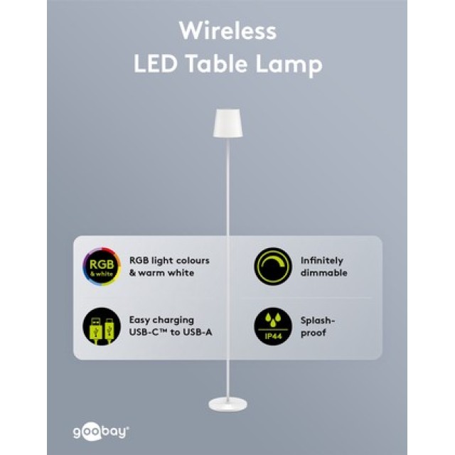 GOOBAY επιτραπέζιο φωτιστικό 76572, RGBW, dimmable, επαναφορτιζόμενο, έως 122.3cm ύψος, λευκό