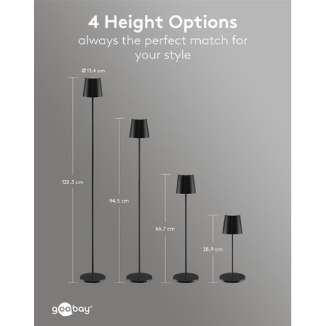 GOOBAY επιτραπέζιο φωτιστικό 76573, RGBW, dimmable, επαναφορτιζόμενο, έως 122.3cm ύψος, μαύρο