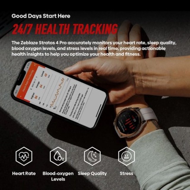 ZEBLAZE smartwatch Stratos 4 Pro με φακό, heart rate, 1.43" AMOLED, GPS, 5 ΑΤΜ, μαύρο