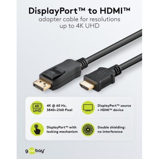 GOOBAY καλώδιο DisplayPort σε HDMI 80521, 4K/60Hz, 18 Gbps, 1m, μαύρο
