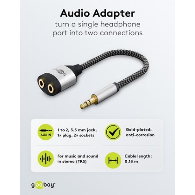 GOOBAY αντάπτορας ήχου 3.5mm σε 2x 3.5mm 80586, μαύρος/γκρι GOOBAY αντάπτορας ήχου 3.5mm σε 2x 3.5mm 80586, μαύρος/γκρι