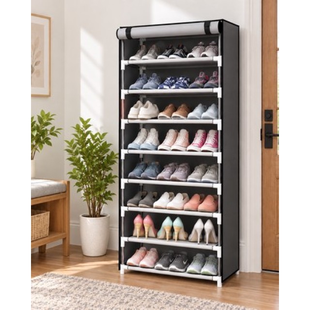 HOME USE υφασμάτινη παπουτσοθήκη HUH-0266 με 8 ράφια, 60x30x122cm, γκρι HOME USE υφασμάτινη παπουτσοθήκη HUH-0266 με 8 ράφια, 60x30x122cm, γκρι