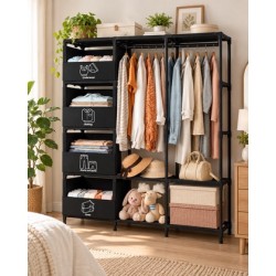 HOME USE υφασμάτινη ντουλάπα/κρεμάστρα δαπέδου HUH-0267, 105x45x170cm, μαύρη