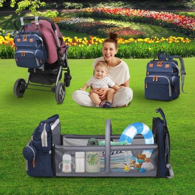 Τσάντα-κρεβατάκι μωρού πλάτης TMV-0062, 32x22x40cm, μπλε