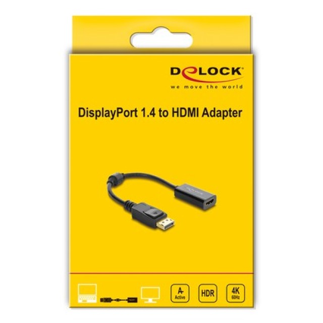 DELOCK αντάπτορας DisplayPort σε HDMI 63006, 4K/60Hz, active, μαύρος