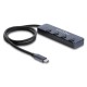 DELOCK USB-C hub 64384 με διακόπτες, 4x θυρών, 10Gbps, USB-C σύνδεση, γκρι