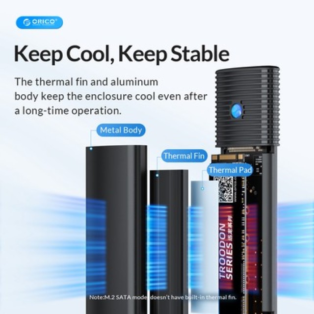 ORICO θήκη για M.2 NVMe & SATA SSD PWDM2-G2, 10Gbps, tool free, μπλε ORICO θήκη για M.2 NVMe & SATA SSD PWDM2-G2, 10Gbps, tool free, μπλε