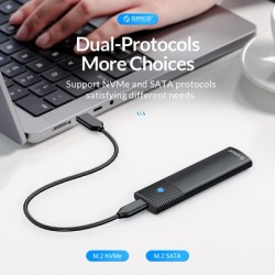 ORICO θήκη για M.2 NVMe & SATA SSD PWDM2-G2, 10Gbps, tool free, μπλε