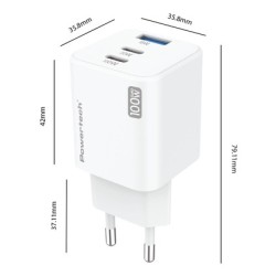 POWERTECH μίνι φορτιστής τοίχου PT-1671 με καλώδιο, USB/2x USB-C, 100W, GaN, λευκός