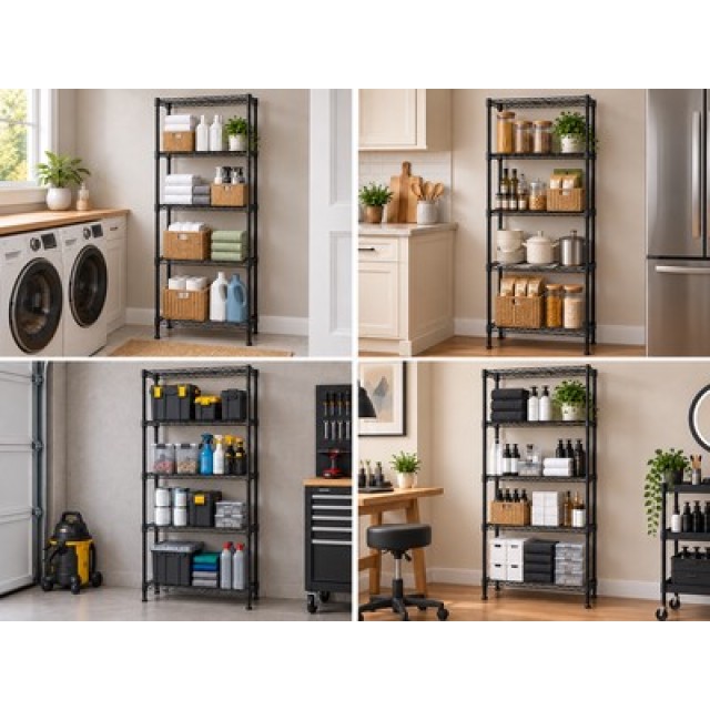 HOME USE μεταλλική ραφιέρα HUH-0270 με 5 ράφια, 90x35x175cm, μαύρη