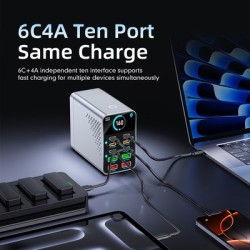 POWERTECH σταθμός φόρτισης PT-1687, 4x USB & 6x USB-C, GaN, 165W, γκρι