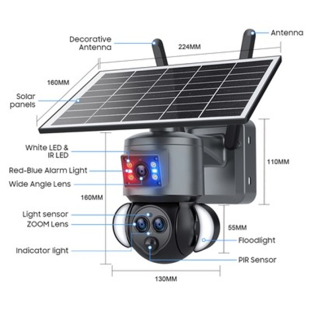 SECTEC smart ηλιακή κάμερα ST-538-6M-3L-4G-EU, dual lens, 3MP, 4G, SD, PTZ, IP66
